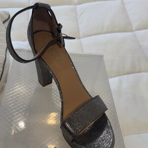 NEW -Lauren Ralph Lauren Glittering Silver Block Heels